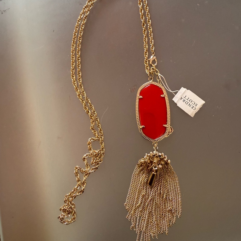 Kendra Scott Tassel Gold and Red Pendant Necklace NWT